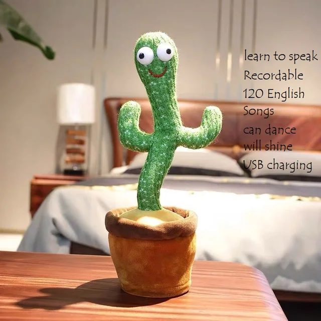 Dancing Cactus Repeat Talking Toy Electronic Plush Toys Can Sing Record Lighten Battery USB Charging Early Education Funny Gift 2