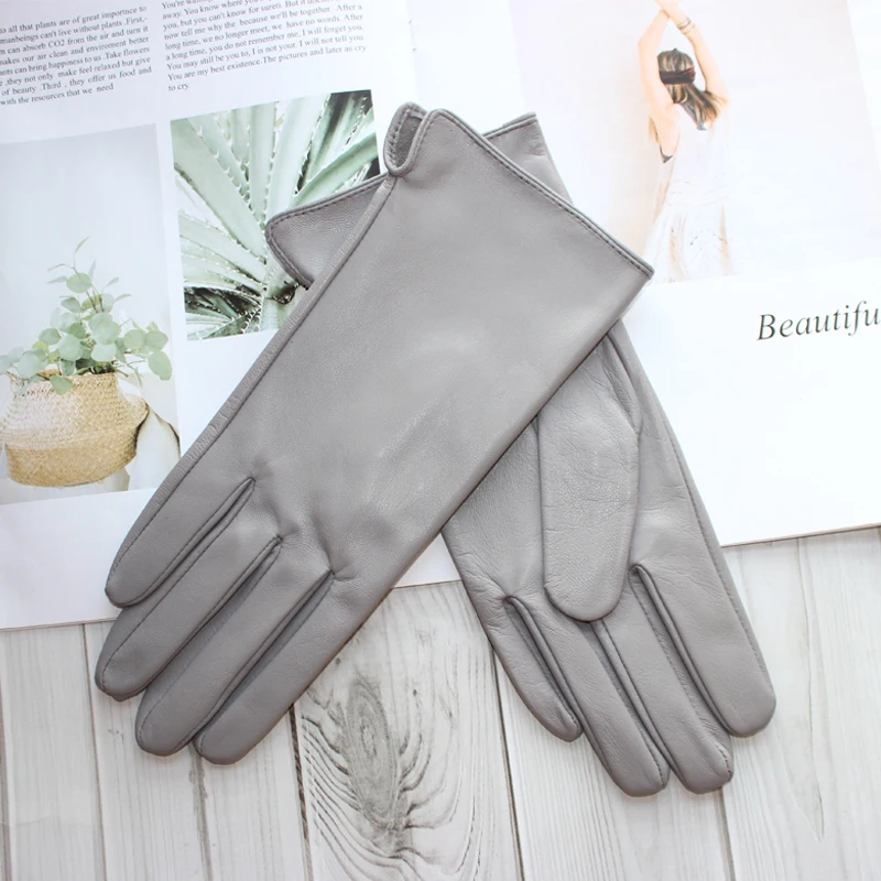 New Leather Gloves Women's Sheepskin Touch Screen Unlined Thin Fashion All-Match Solid Color Riding and Driving Gloves