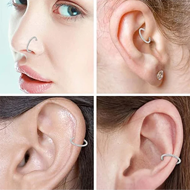 1PC G23 Titanium Hinged Segment Nose Ring Clicker Helix Conch Piercing Cartilage Tragus Earring Lobe Hoop CZ Piercing Jewelry