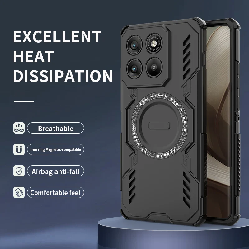 Heat Dissipation Armor Magnetic Phone Case with TPU Frame and Plastic Back Cover