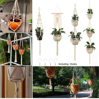 Handmade Macrame Plant Hanger Flower Pot Planter Hanger Wall Decor Courtyard Garden Hanging Planter Hanging Basket 3