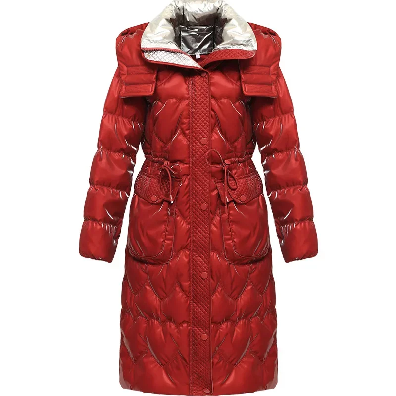 

2023 Winter Elegant Tied Slim-Fit Mid-Length Women's Coat Hooded New Down Jacket