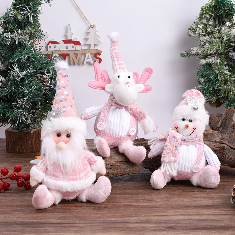 New Christmas Decorations Supplies Pink Old Man Snowman Telescopic Figure Home Decoration Bedroom Display Christmas Ornaments
