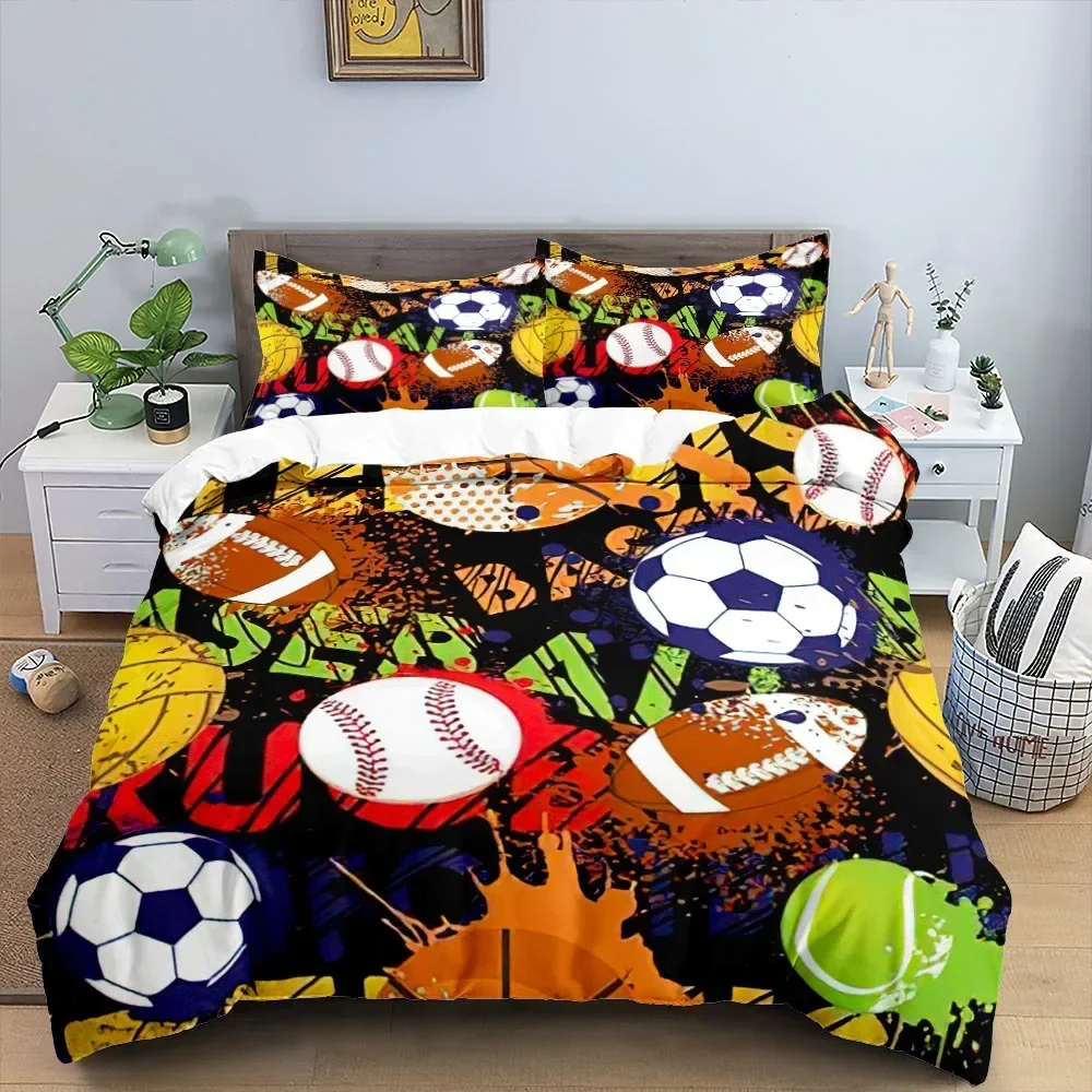 Football Duvet Cover Set King Size Simple Black White Comforter Cover 3D Soccer Sport for Kids Boys Girls Polyester Bedding Set
