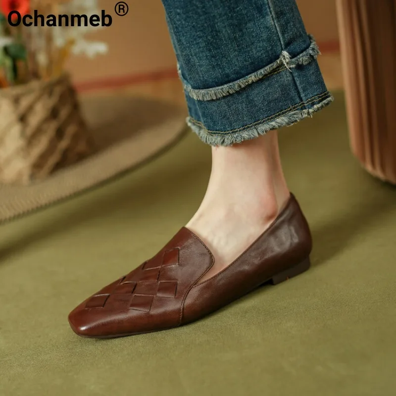

Лоферы Ochanmeb женские из натуральной кожи, удобные повседневные туфли на плоской подошве, без застежки, дизайнерская модная обувь, 40