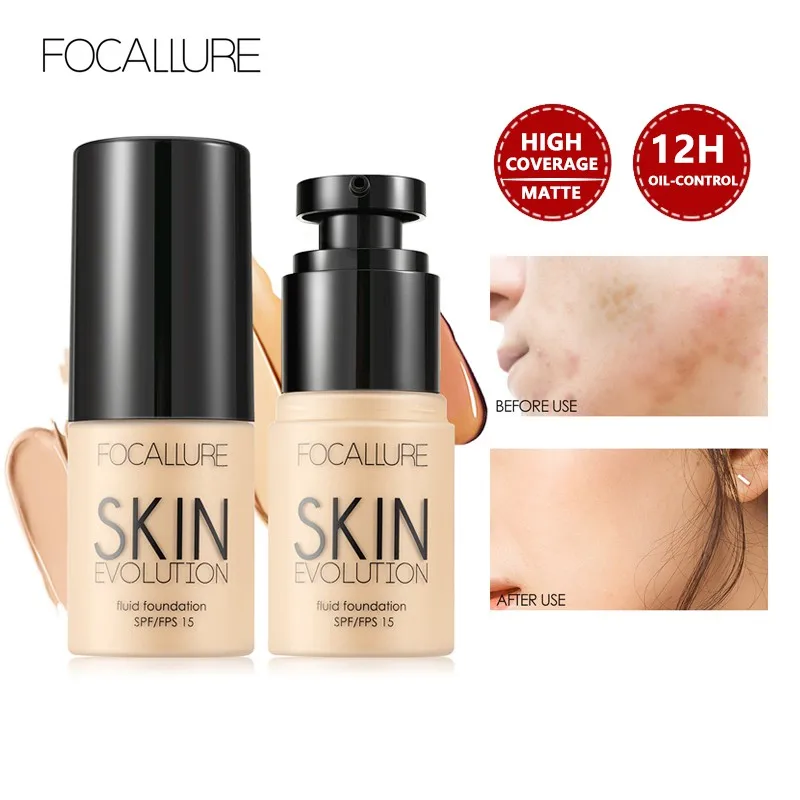 FOCALLURE Liquid Foundation Cream Professional Full Coverage Waterproof Brighten Face Concealer Makeup Base Women Cosmetics For Liquid Foundation Makeup Cosmetics Makeup Cream Waterproof Foundation