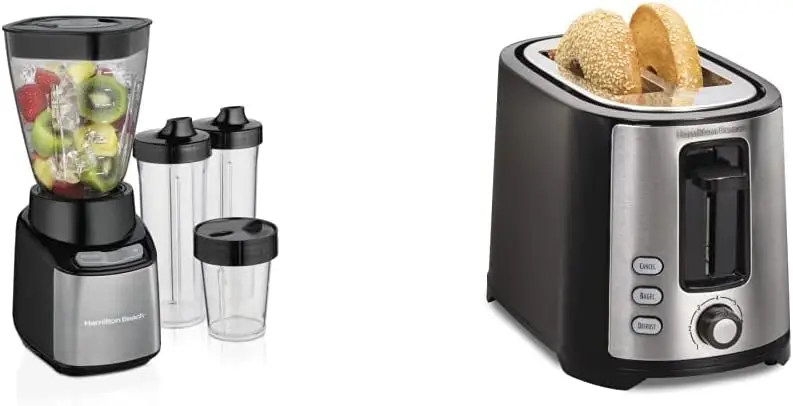 

or Go Blender with 32oz Jar, 8oz Grinder, Black and Silver (52400) & 2 Slice Extra Wide Slot Toaster with Shade Selector, To Air