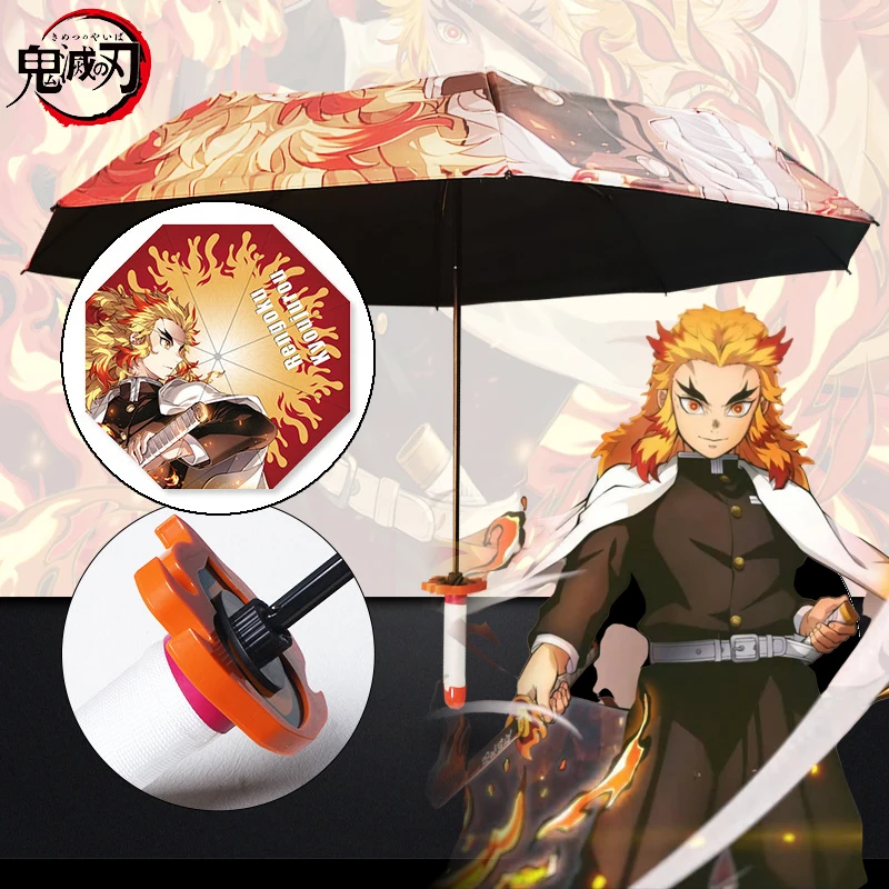 Demon Slayer Katana Ombrello Sunny Fold Parasole Anime Kimetsu No Yaiba Rengoku Kyoujurou Tanjirou Samurai Katana Sword Ombrelli