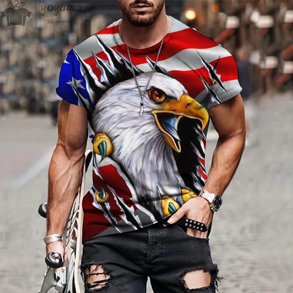 Classic American Flag Eagle Graphic T-shirt For Men Oversized_voghion.com