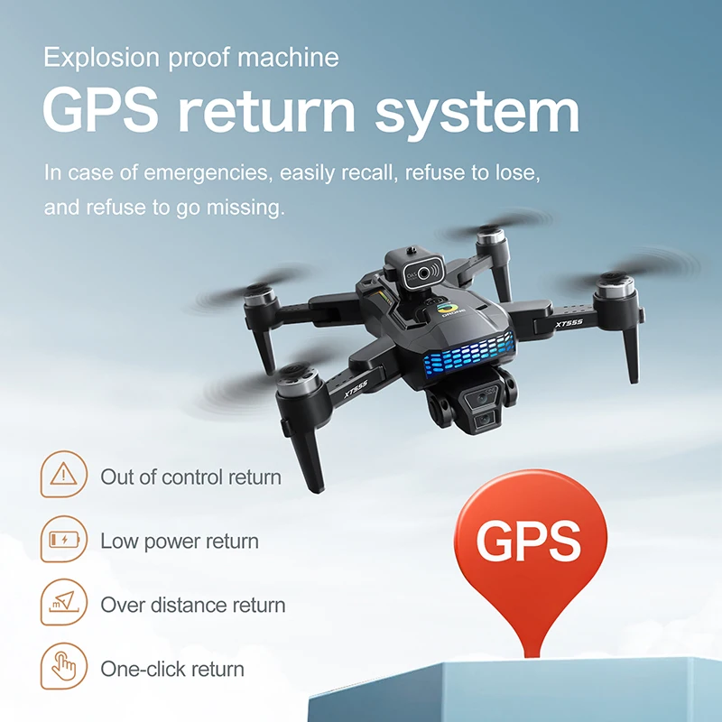 Drone GPS XT555 2026 8K HD Double Caméra Moteur Brushless WIFI FPV Pliable