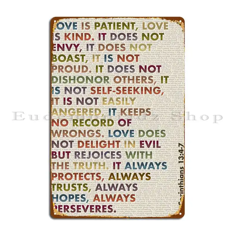 

Love Bible Verse Metal Sign Garage Wall Plaque Cave Cinema Character Tin Sign Poster