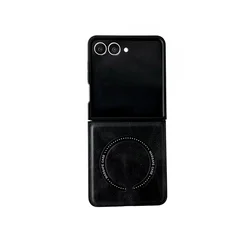 Luxury Leather Magnetic Wireless Charging Phone Case with Soft Bumper Cover - Galaxy Z Flip5 (Black)