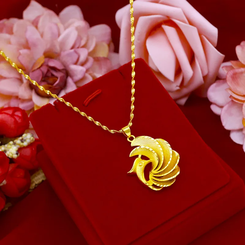 24K real gold peacock women's necklace 999 real gold fashionable European and American retro peacock women's collarbone chain