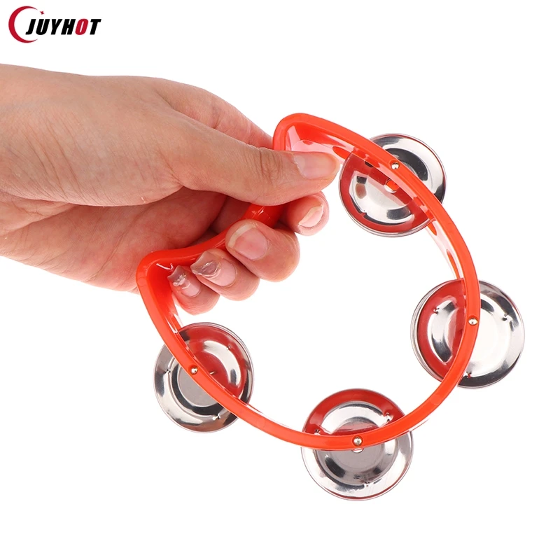 Hand Tambourine Kindergarten Hand-held Tambourine Metal Bells Plastic Rattle Ball Percussion For KTV Party Kids Game Musical Instrument Toy