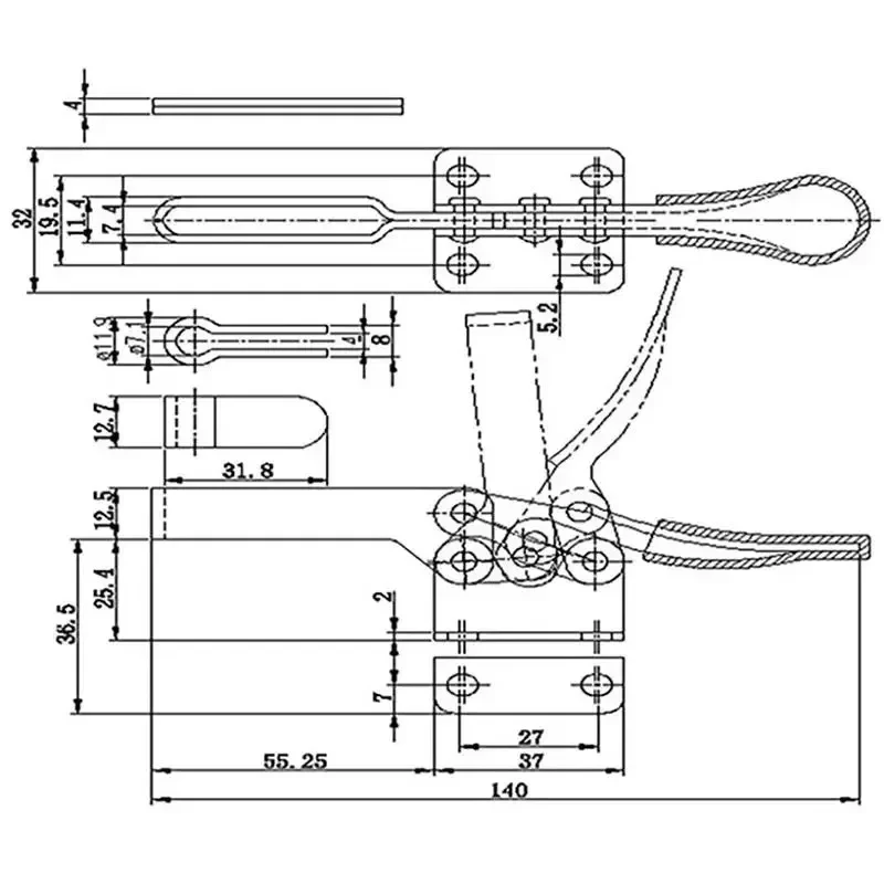 Toggle Clamp 4PCS GH-201B 100kg Quick Release Horizontal Clamps Locking Lever Fastener Hand Tool Woodworking Clip