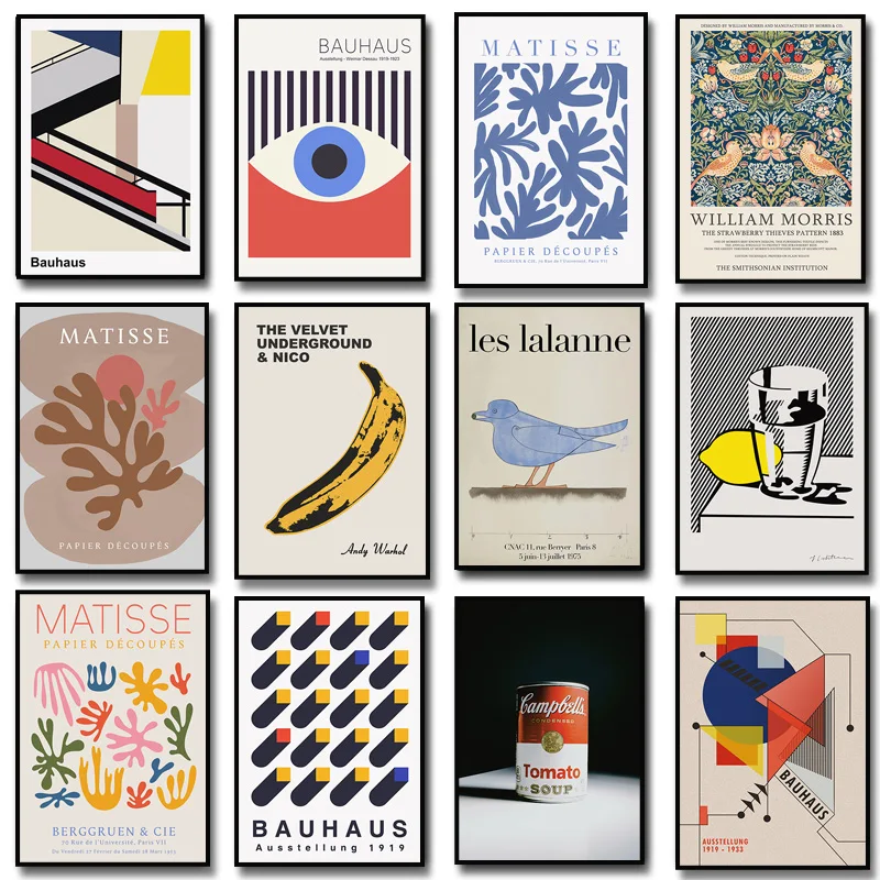 Les Lalanne Blue Bird Print, Henry Mastisse Exhibition Poster Andy Warhol Banana William Morris Museum Canvas Painting Home Decor