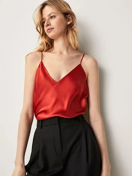 2026 Sleeveless Satin Silk Tank Tops Strap Top Women Halter V Neck Basic White Cami Women'S Summer Camisole