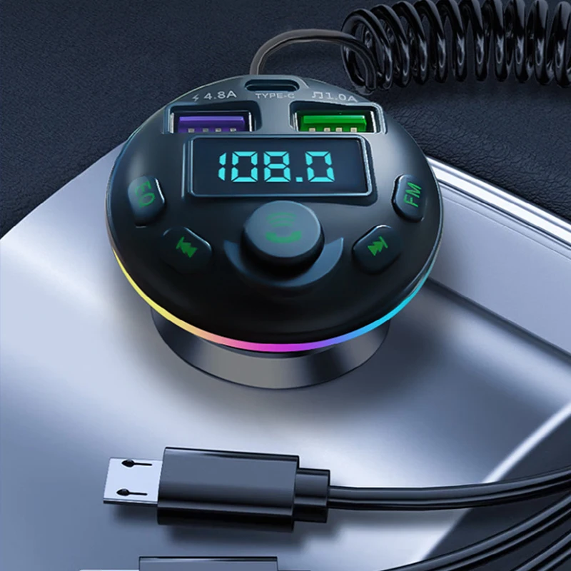

3 in 1 Car Fast Charger MP3 Modulator Player 5.0 FM Transmitter with Bluetooth Handsfree Call Cigarette lighter Conversion
