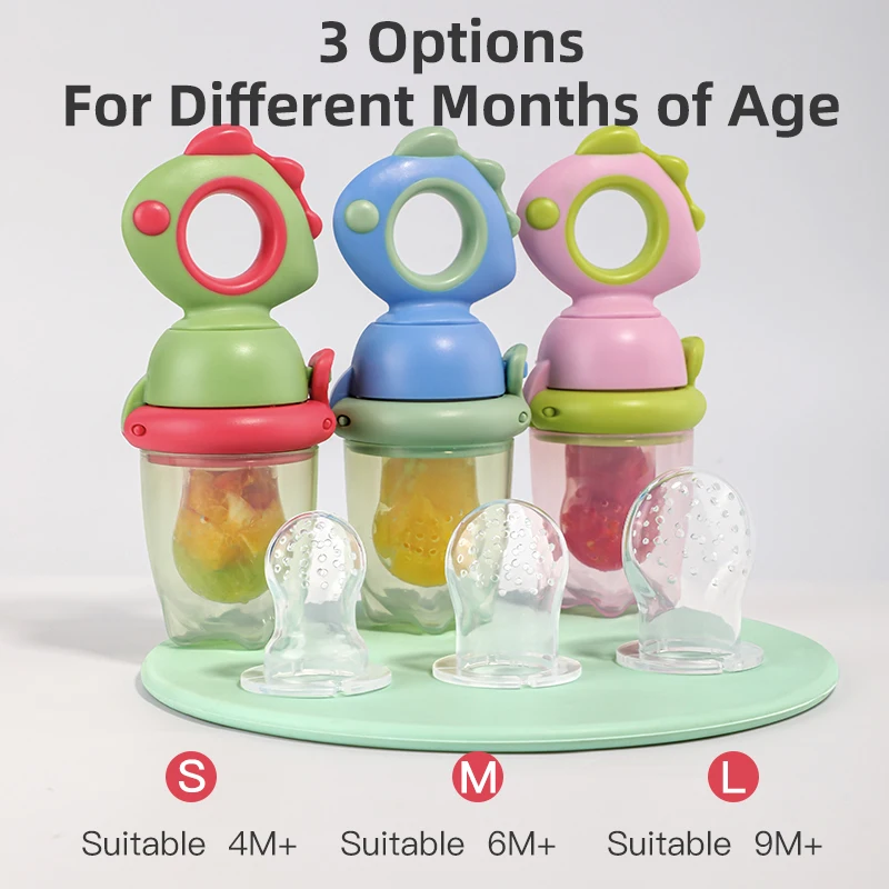 Rotating Push-type Food Grade Silicone Fruit and Vegetable Feeder For Infants Dinosaur Shape Toddlers Supplementary Food
