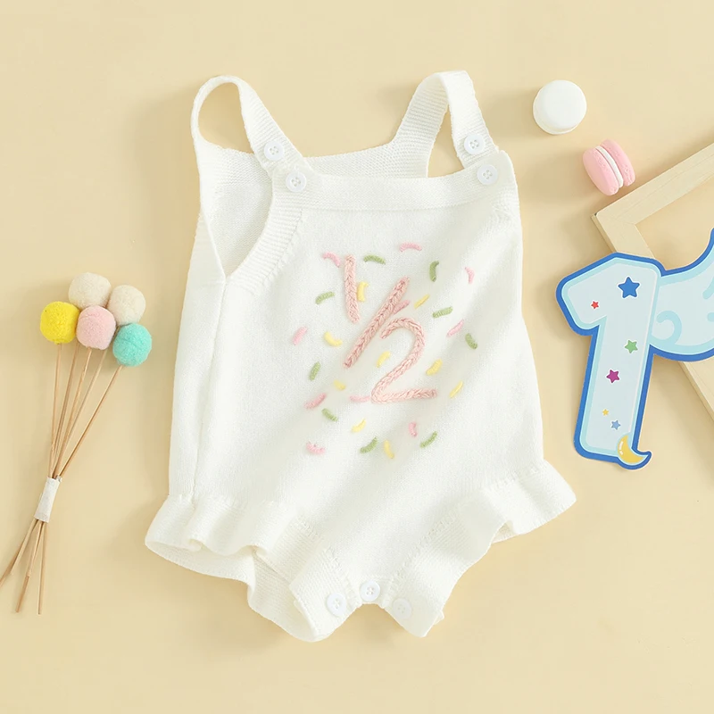 Summer Infant Baby Girls Autumn Winter Bodysuit Sleeveless Number Letter Embroidery Sweater Jumpsuit Clothes Baby Girls Sweater