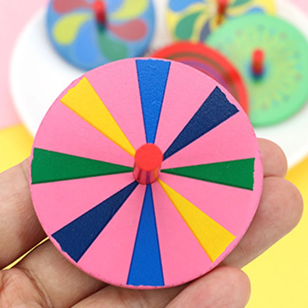 12 PCS Hand-turned Gyro for Children Kids Wooden Tops Pressure Relief