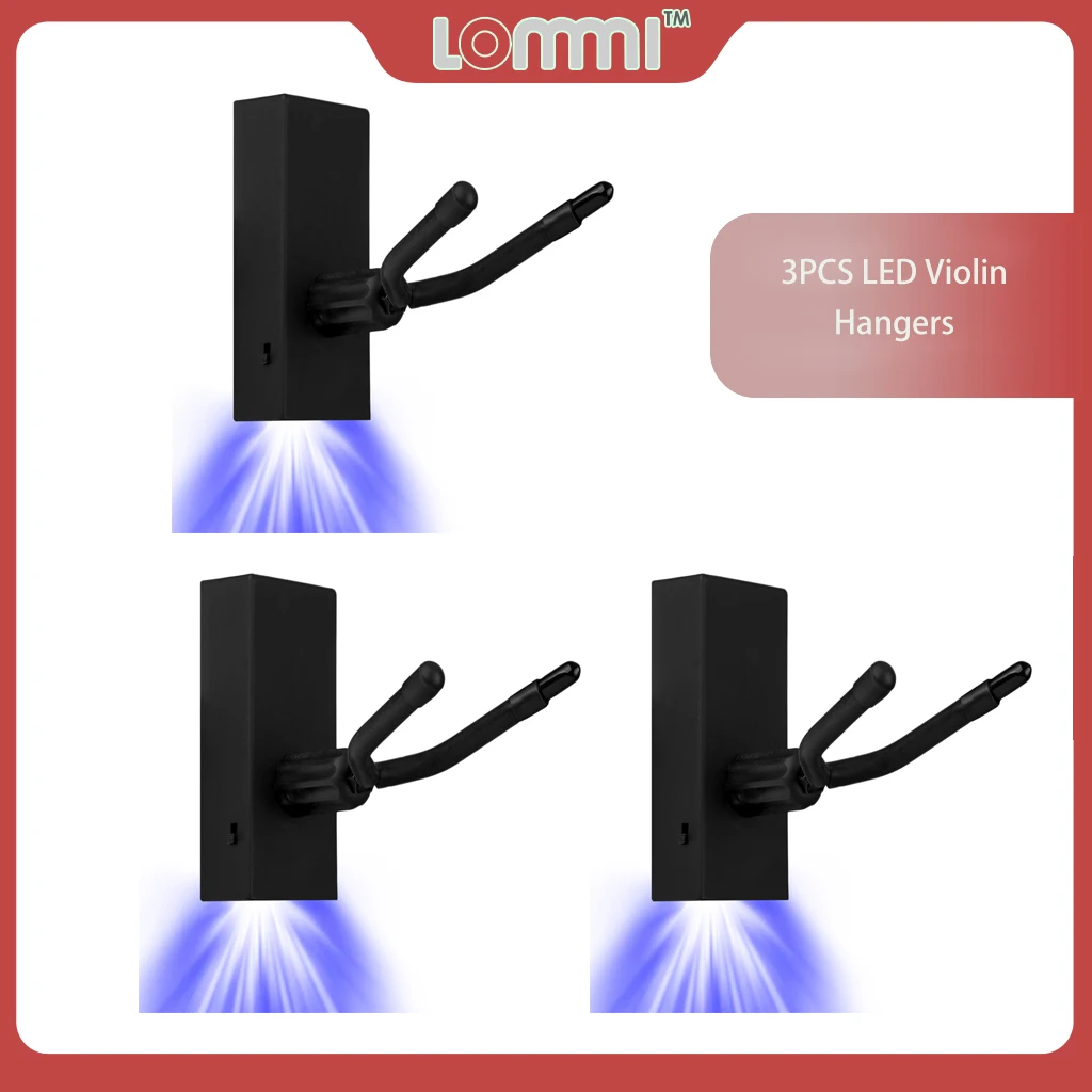 

LOMMI 3PCS LED Acoustic Violin Hanger Stand Protection Electric Violin Wall Mount Wall Racks Violin Hanger Bracket W/Bow Holder