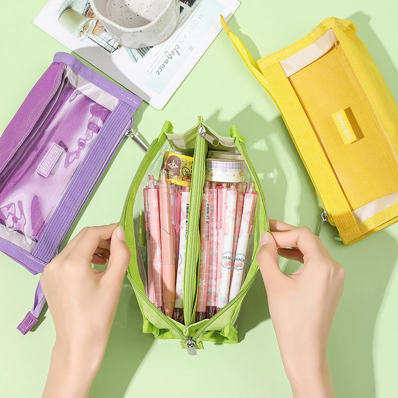 

Вместительная сумка для карандашей, канцелярские принадлежности, эстетическая прозрачная ручка, женская сумка для карандашей на молнии, школьные принадлежности