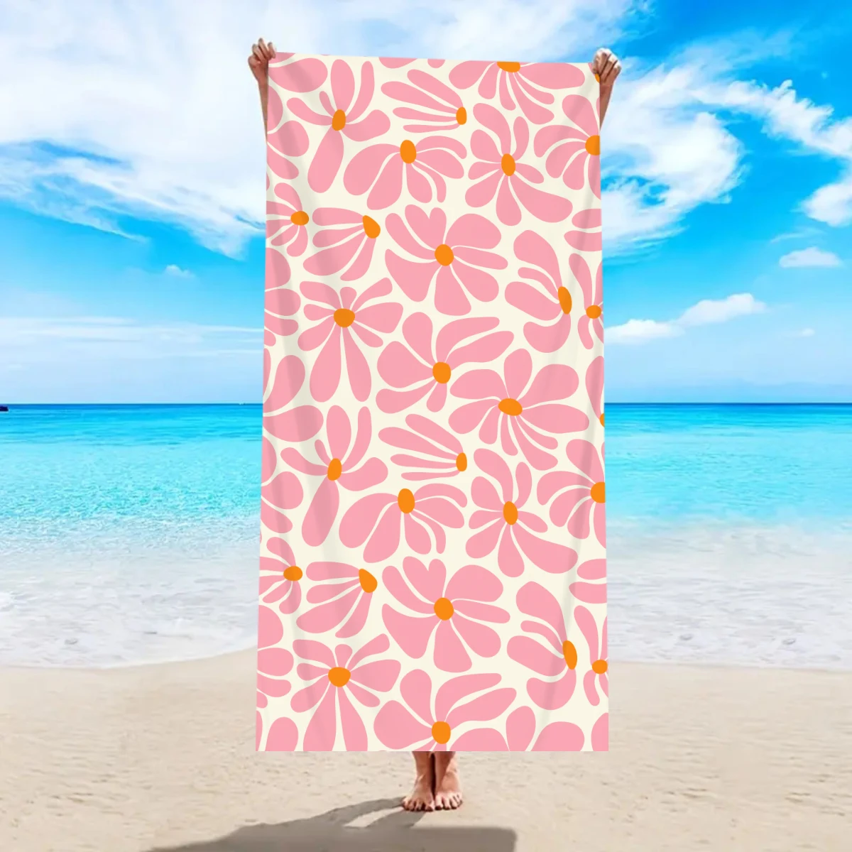 1pc Bohemian Large Beach Towel, Striped Flower Love Printed Bath Towel, Outdoor Swimming, Vacation, Camping Beach Towel_voghion.com