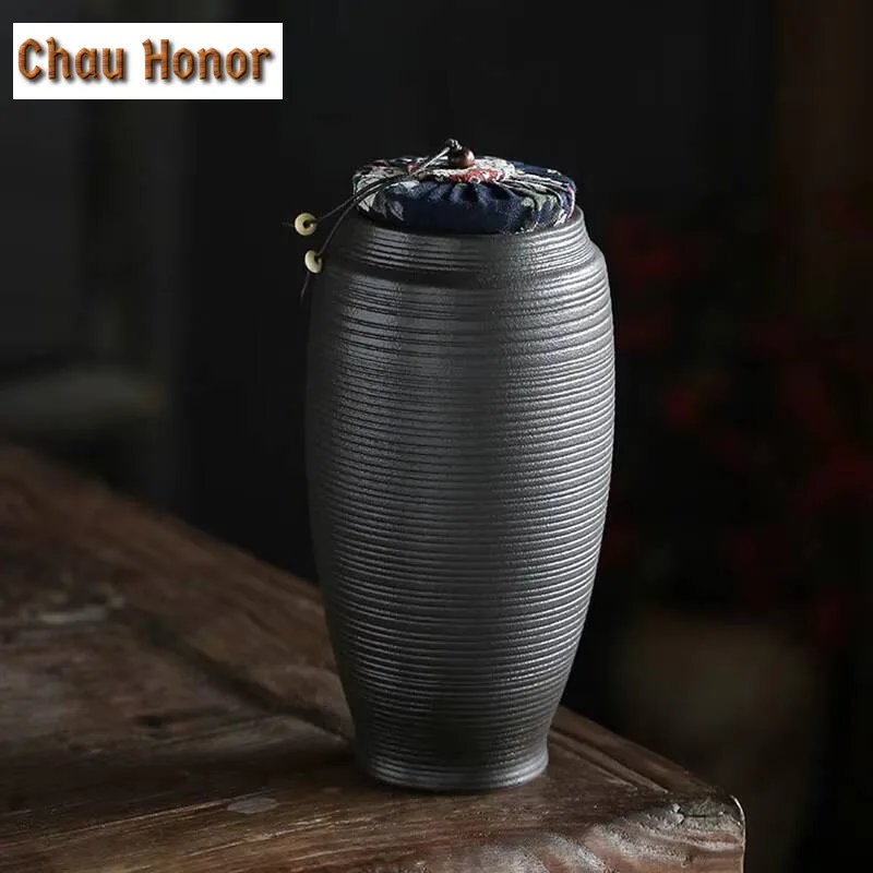 Large Capacity Black Pottery Tea Can Portable Sealed Jar Travel Tea Caddy Storage Spice Tea Boxes Candy Storage Tank Home Decor