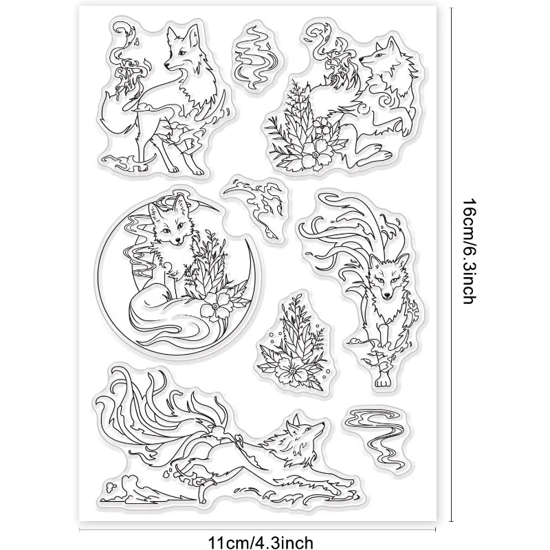 Clear Stamps 1pc Fire Fox Clear Stamps Mysterious Eastern Theme Transparent Stamps Animal Background Silicone Clear Stamp Seals