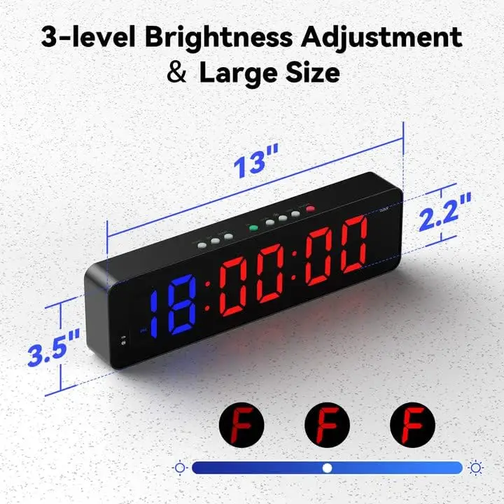 Gym Timer 2.2 inch LED Workout Colck Count Down/Up Clock 12" x 3.5" Ultra-Clear Digital Display Multi-Scenes with Remote 6