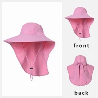 Summer Women Sun Hat with Shawl Large Bowknot Solid Color Breahtable Bucket Cap Quick Drying Anti-UV Outdoor Travel Beach Hat 4