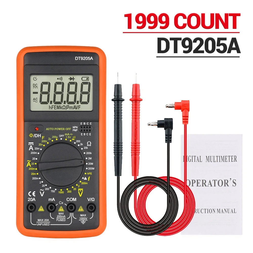 Digital Multimeter DT9205A AC/DC Transistor Tester Electrical NCV Test Meter Profesional Analog Auto Range