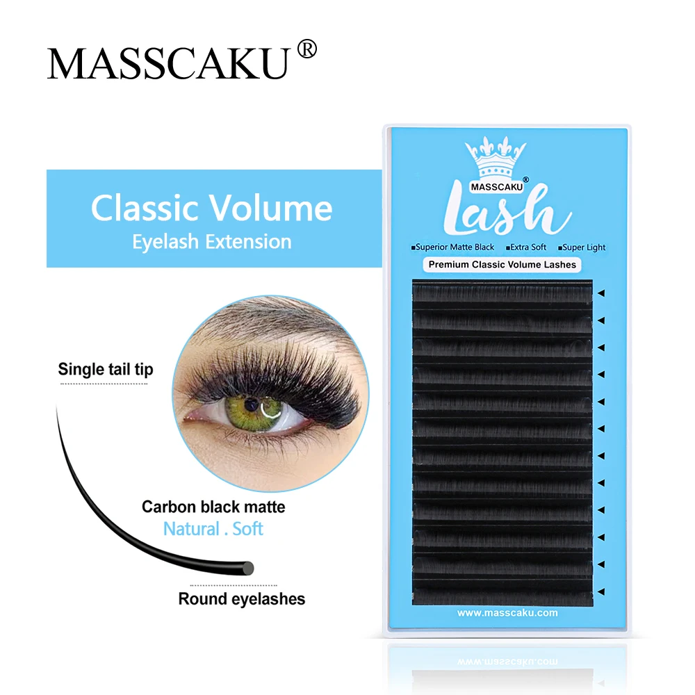 

MASSCAKU False Individual Eyelashes C D Curl Classic Volume Faux Mink Eyelash Extensions Knot Free Lashes Trays Supplies