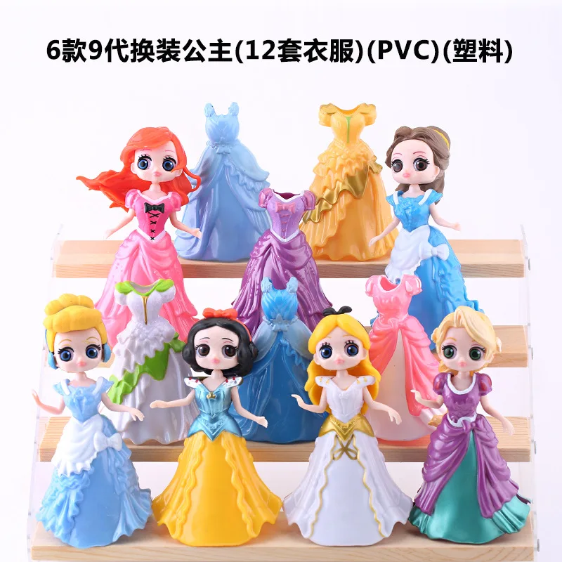 6 Pz/Set Disney Cenerentola Alice Princess Elsa Anna Sofia Sophia Snow White Mermaid Figure Con Magic Clip Change Dress Toy Gift
