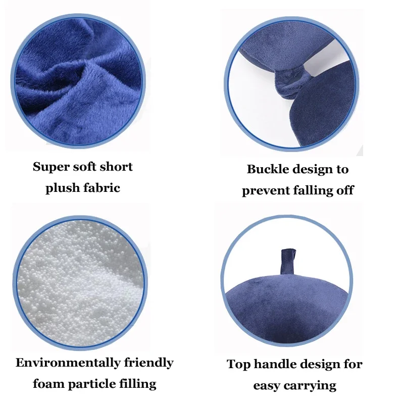 Memory Foam Travel Pillow with Snap Strap and Soft Cover