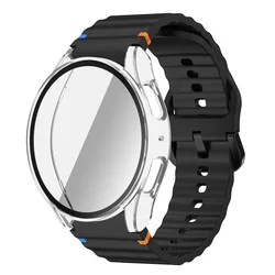 Enhanced Silicone Band and Bumper Case with Tempered Glass Screen Protector - Galaxy Watch 7 44mm (Black transparent)