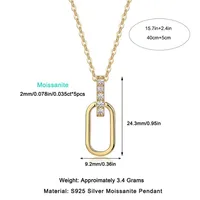 M-JAJA 2mm Moissanite pendentif rectangulaire collier plaqué or 18K S925 en argent Sterling collier ras du cou fête bijoux fins cadeaux 6