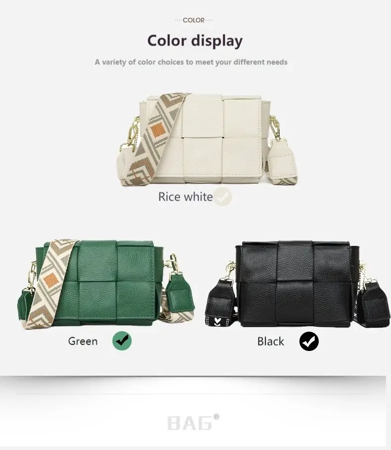 100% Cowhide Women's Shoulder Bags Genuine Leather Woven Crossbody Bags Wide Straps Messenger Bags Fashion Designer Brands Totes