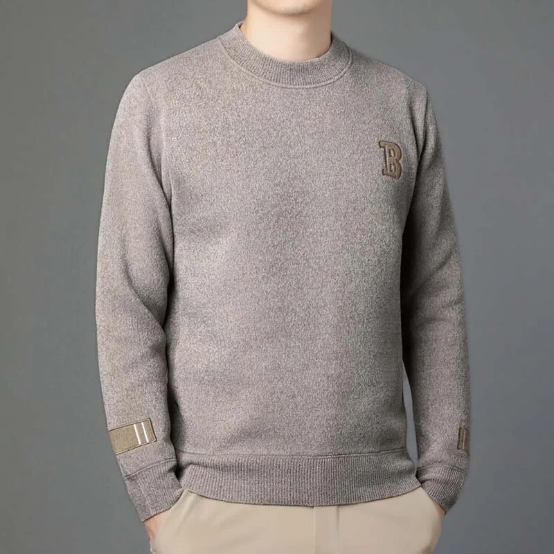 Luxury Spring and Autumn High-quality Warm Men's Casual Round Neck Pullover Sweater Embroidered Design Long-sleeved Top M-4XL