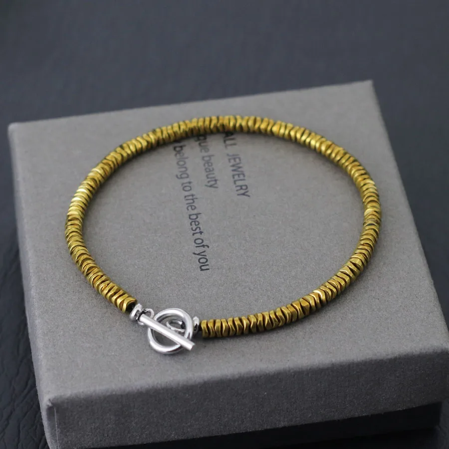 Hematite Stone Men Bracelet Gold Silver Color