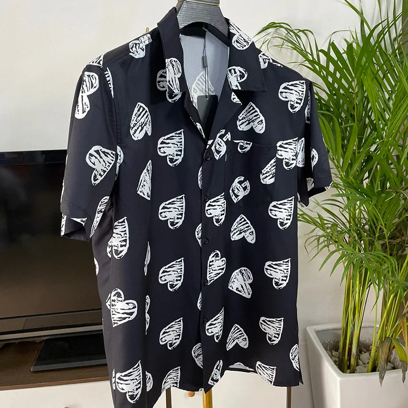 Luxury Royal Shirt Men Clothing Casual Short Sleeve Love Printed Mens Social Shirt Camisa Masculina Manga Longa Prom Party
