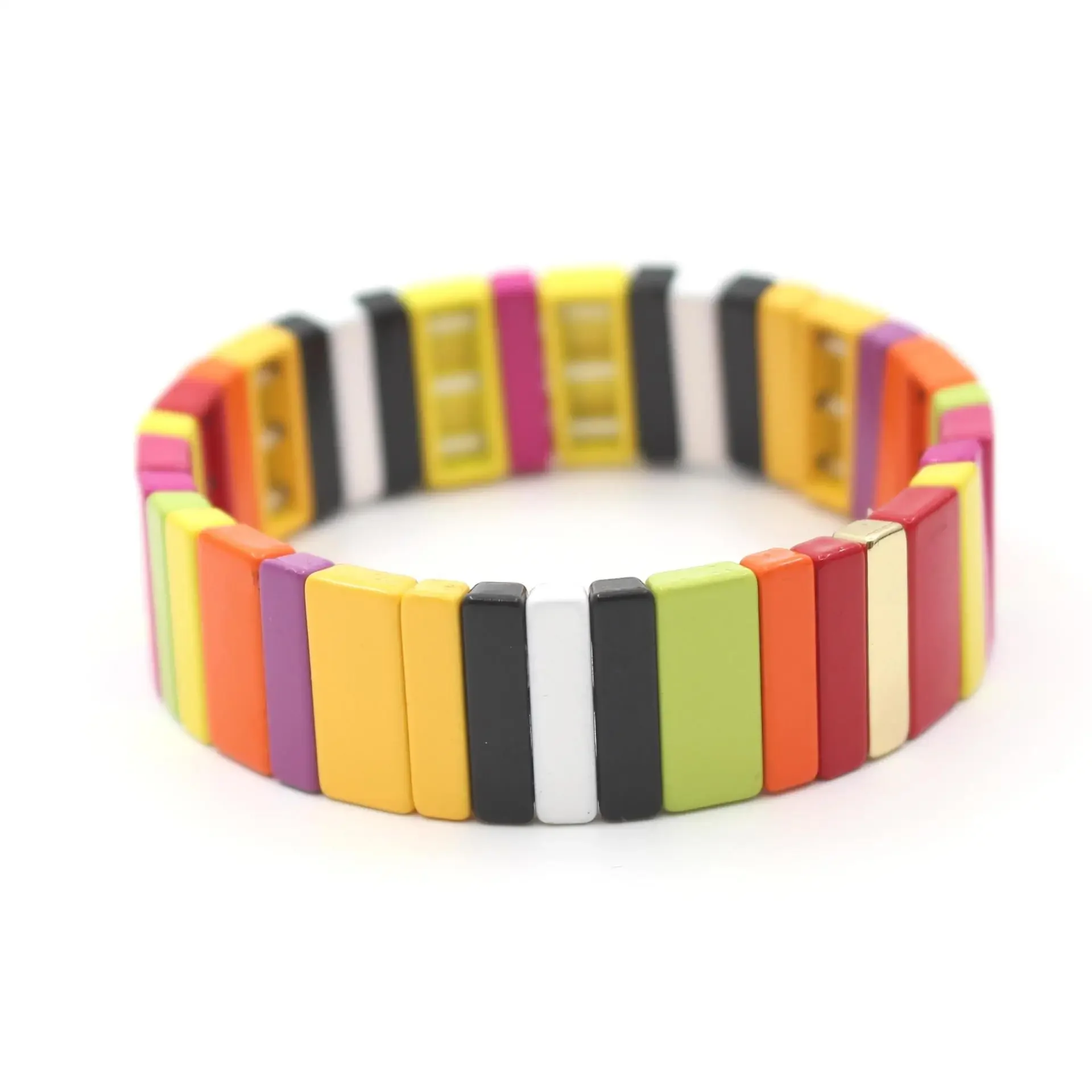 Ethnic Style Enamel Geometric Rectangular Rainbow Fashion Lucky Women's Bracelet Bangle DIY Beaded Multi-layered Couple Jewelry bracelet jewelry