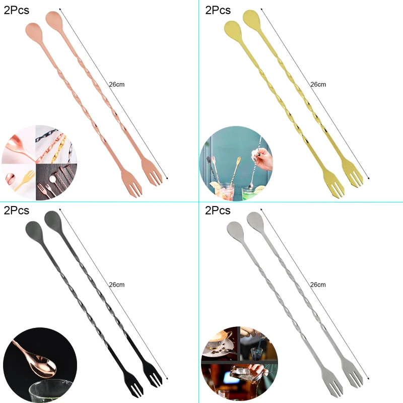 Cocktail Spoon Bar Spoon Cocktail Mixing Spoon 2pcs Drink Stirrers Cocktail Stirrer Stainless Steel 26cm with Trident