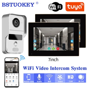 Tuya Smart Wifi Video Doorbell Home Intercom Phone 1080P RFID Wireless Door Viewer Camera Intercom 7 inch Screen Motion Record 1