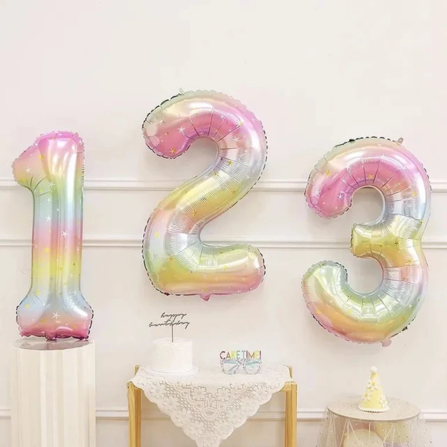 Ballons en aluminium avec chiffres arc-en-ciel Pastel, 40 pouces, 1 pièce, ballon numérique dégradé de ciel étoilé, décorations de fête d'anniversaire pour enfants, boule à hélium 1