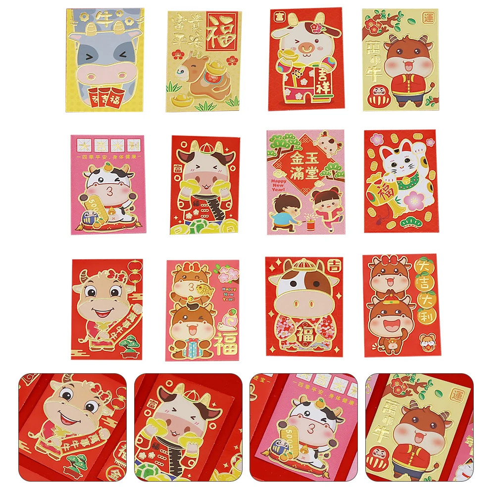 

60 Pcs New Year Red Envelope of 2021 Money Pouch Pocket Cartoon Packet Paper Packets