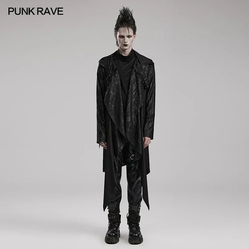 

PUNK RAVE Men's Diablo Vintage Loose Type Long Coat Dark Decadent Feeling Irregular Design Casual Mens Jacket Autumn