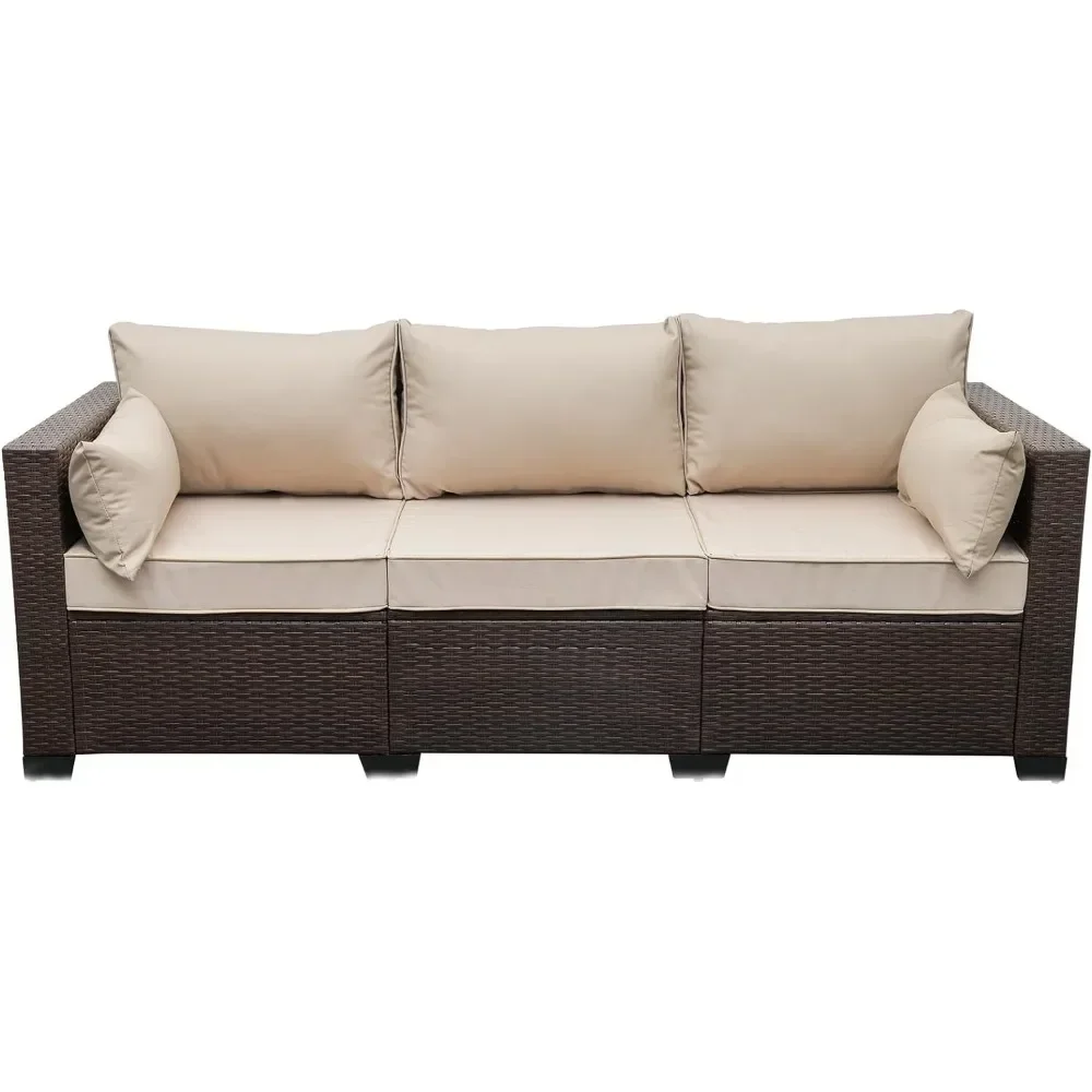 Outdoor Sofa with Non-Slip Cushion, Patio Couch PE Wicker 3-Seat Outdoor Rattan Sofa Deep Seating Furniture