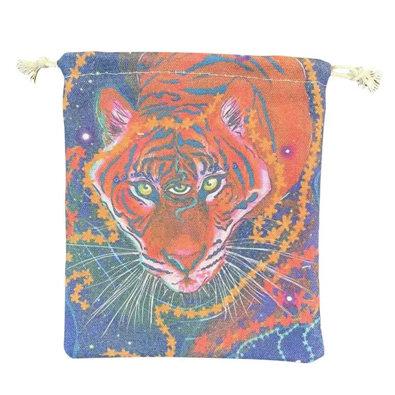 

Tarot Dice Bag Reusable Breathable Storage Pouches With Drawstring Three-Eyed Tiger Patterns Drawstring Pocket For Tarot Card